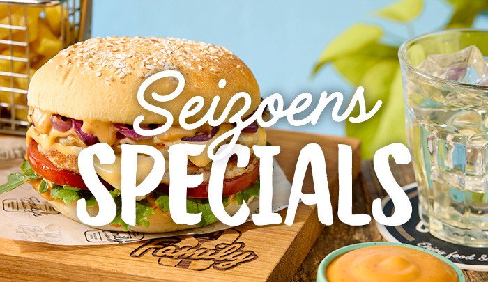 Seizoensspecials Family, peanut butter shake, kip smashburger, carpaccio salade